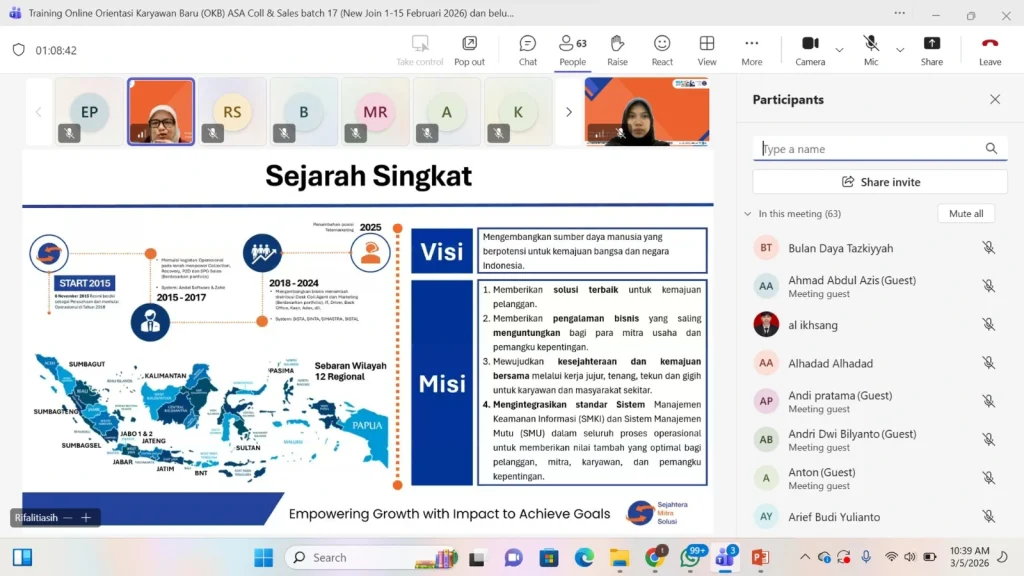 Training karyawan baru PT Sejahtera Mitra Solusi